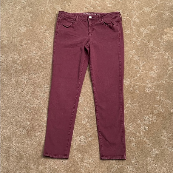 American Eagle Outfitters Denim - American Eagle Burgundy Super Low Jegging  Jeans, Sz 14